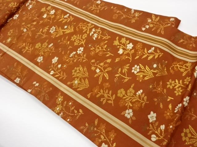 縞に草花模様織出し名古屋帯